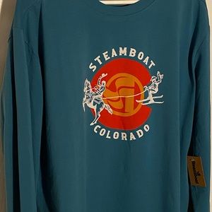 Steamboat Colorado Men’s “Cowboy Pull” L/S Tee in Lake Blue